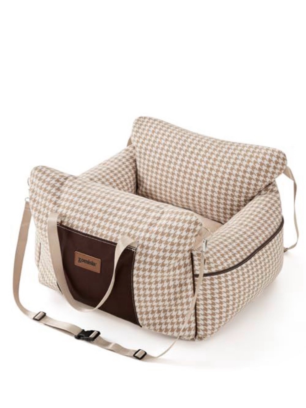 Beige Houndstooth Car Booster Pet Seat